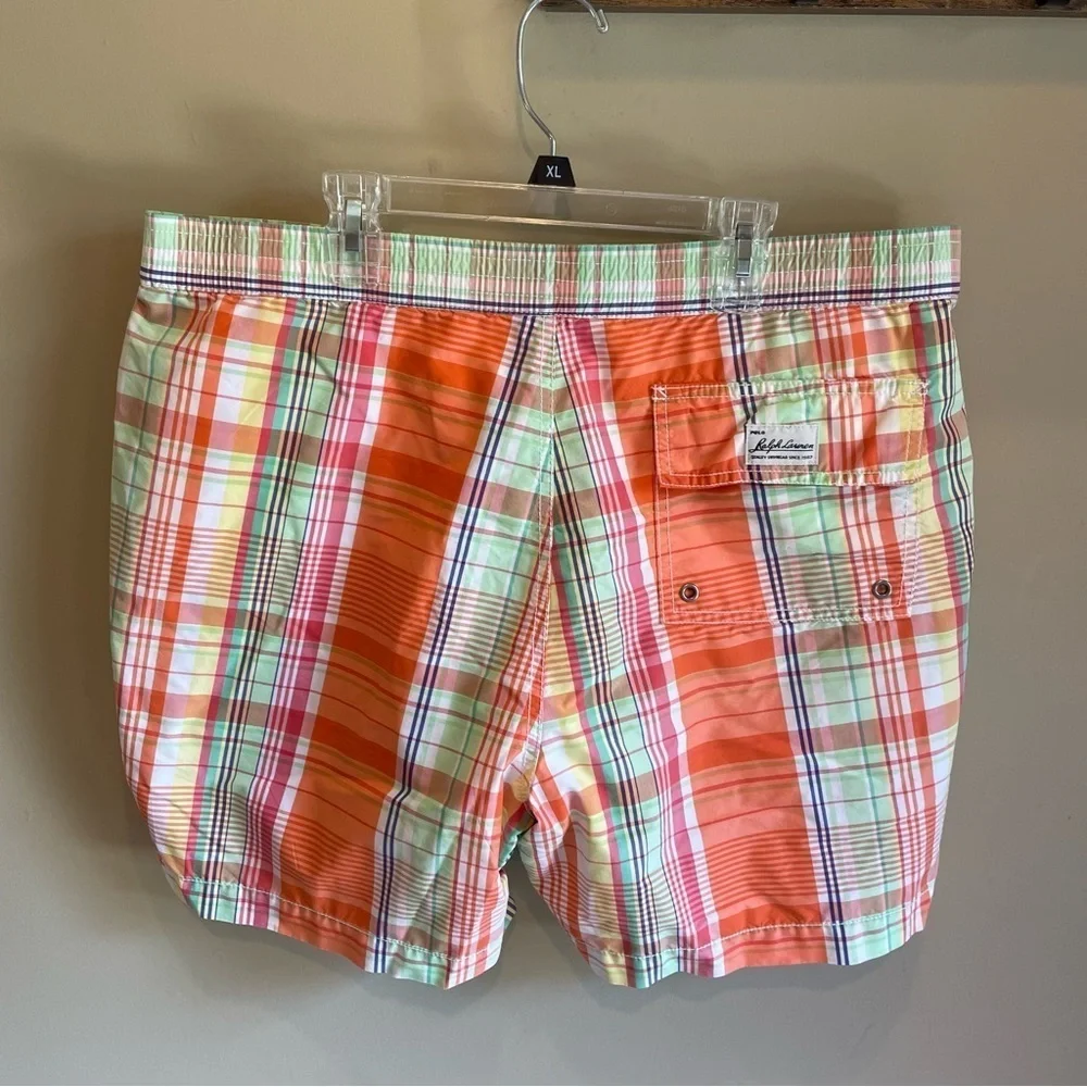 Vintage Polo Ralph Lauren Men's L Lined‎ Swim Shorts Pastel Plaid Preppy Resort